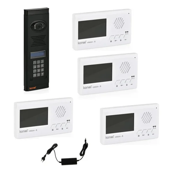 Görüntülü Diafon Seti Konwi Intercom Apartman Tipi Set Vsions 4,3 Monitör Zil Paneli Şifreli Kameralı Güç Kaynağı - 14 Daire Set - Beyaz - Görsel 7