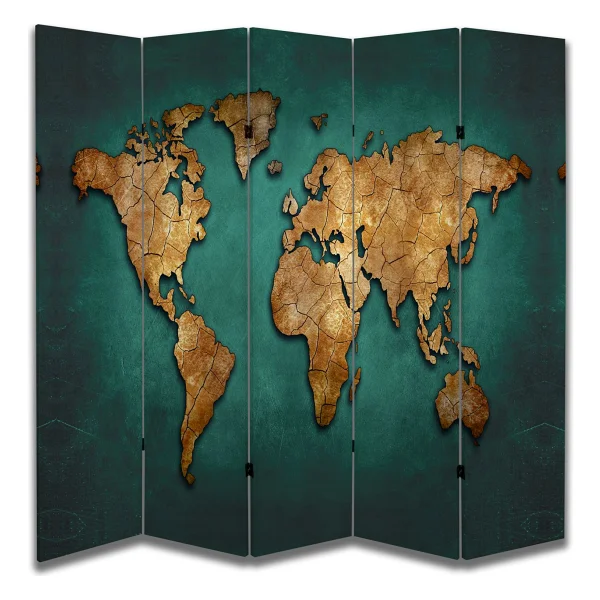 Coğrafya Temalı Özel Tasarım Paravan Room Divider 180 x 200 cm - Renkli - Görsel 4