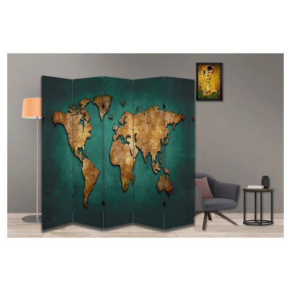 Coğrafya Temalı Özel Tasarım Paravan Room Divider 180 x 200 cm - Renkli - Görsel 2