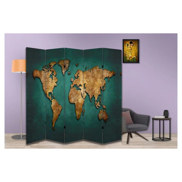 Coğrafya Temalı Özel Tasarım Paravan Room Divider 180 x 200 cm - Renkli - Görsel 3