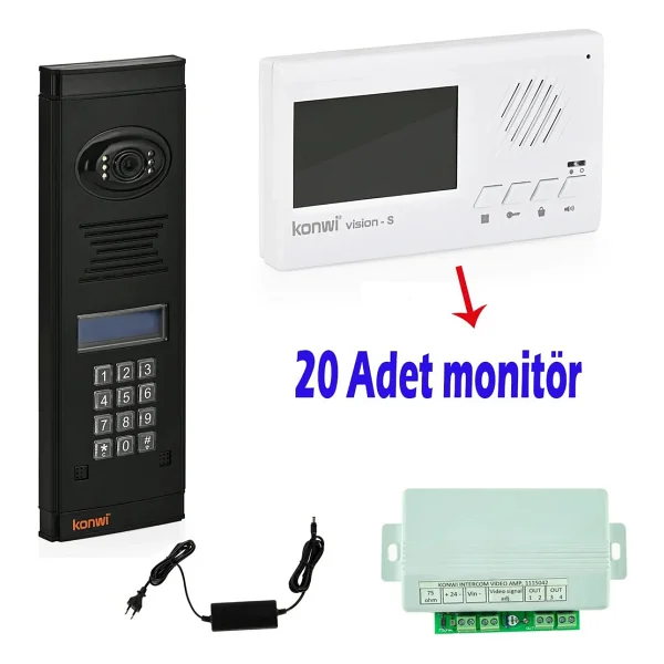 Görüntülü Diafon Seti Konwi Intercom Apartman Tipi Set Vsions 4,3 Monitör Zil Paneli Şifreli Kameralı Güç Kaynağı - 14 Daire Set - Beyaz - Görsel 6