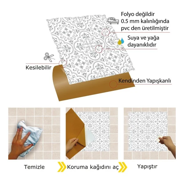 Tink Kendinden Yapışkanlı Gri Motifli Desenli Pvc Karo 30 x 30 cm (33 Adet) 3 M2 - Görsel 3
