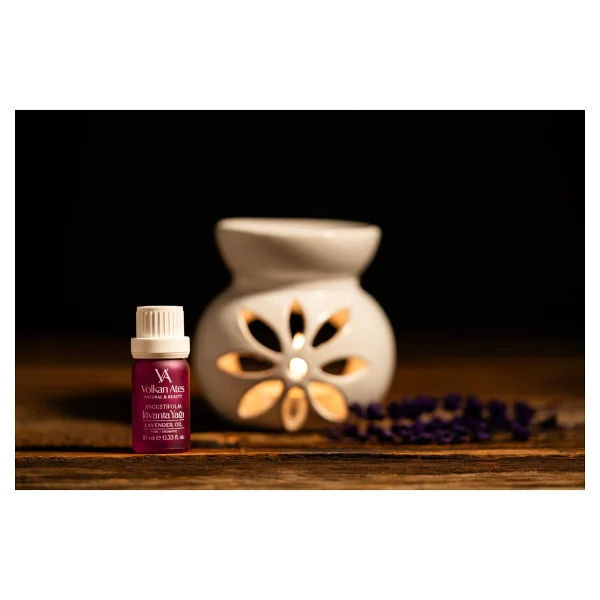 Volkan Ates Natural & Beauty Seramik Buhurdanlık Seti Beyaz Renk + Lavandula Angustifolia Saf Lavanta Yağı 10 ml + Mum - Görsel 2