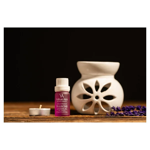 Volkan Ates Natural & Beauty Seramik Buhurdanlık Seti Beyaz Renk + Lavandula Angustifolia Saf Lavanta Yağı 10 ml + Mum - Görsel 4