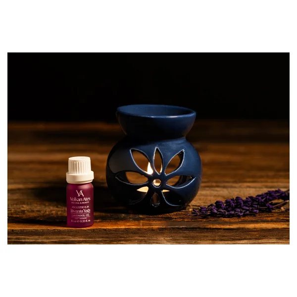Volkan Ates Natural & Beauty Seramik Buhurdanlık Seti Lacivert Renk + Lavandula Angustifolia Saf Lavanta Yağı 10 ml + Mum - Görsel 2