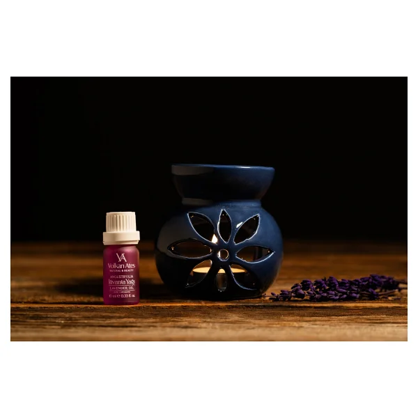 Volkan Ates Natural & Beauty Seramik Buhurdanlık Seti Lacivert Renk + Lavandula Angustifolia Saf Lavanta Yağı 10 ml + Mum - Görsel 3