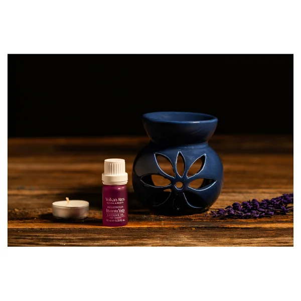 Volkan Ates Natural & Beauty Seramik Buhurdanlık Seti Lacivert Renk + Lavandula Angustifolia Saf Lavanta Yağı 10 ml + Mum - Görsel 5