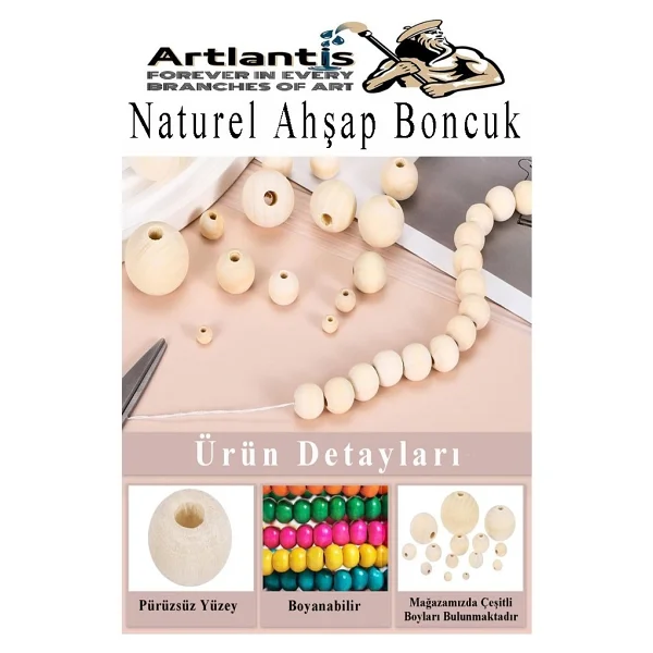Artlantis Naturel Ahşap Boncuk 14MM 100 Lü 1 Paket Ham Boyanabilir Ahşap Yuvarlak Doğal Boncuklar Takı Tasarım Ektinlik Kreş Okul - Standart - Görsel 2