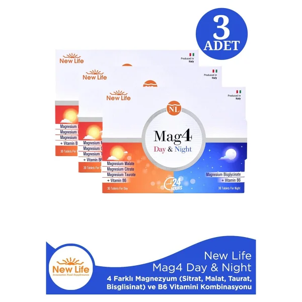 New Life Mag 4 Day & Night 3 Adet Tablet Magnezyum ve B6 Vitaminli Enerji Desteği - Görsel 5