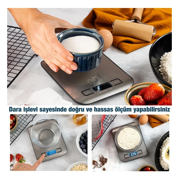 Bluefox Dijital Mutfak Terazisi - Paslanmaz Çelik Yüzeyli Hassas Mutfak Tartısı 5 kg Tartı Kapasitesi - Görsel 4