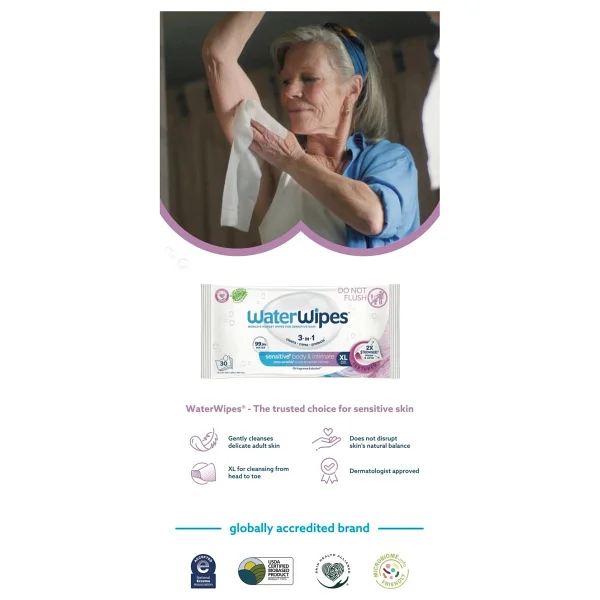 WaterWipes Yetişkin Islak Mendil Ekstra Geniş 30 Lu X 12 Adet (360 YAPRAK) - Xl Adult - Görsel 3