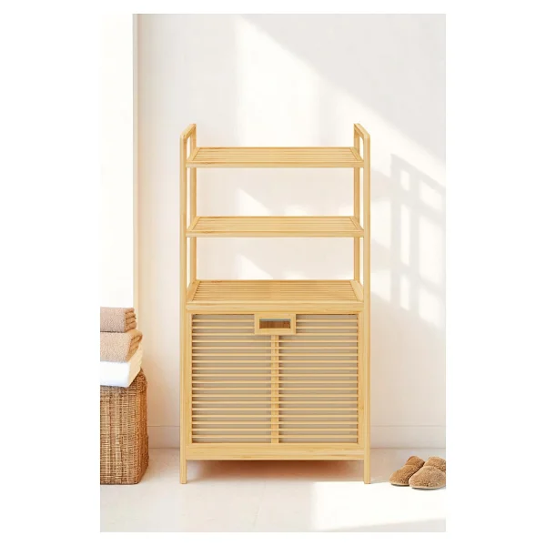 Digithome Bambu XL Kirli Sepetli 3 Raflı Çok Amaçlı Banyo Düzenleyici Çamaşır Sepeti Organizer DB-0011 - Görsel 2