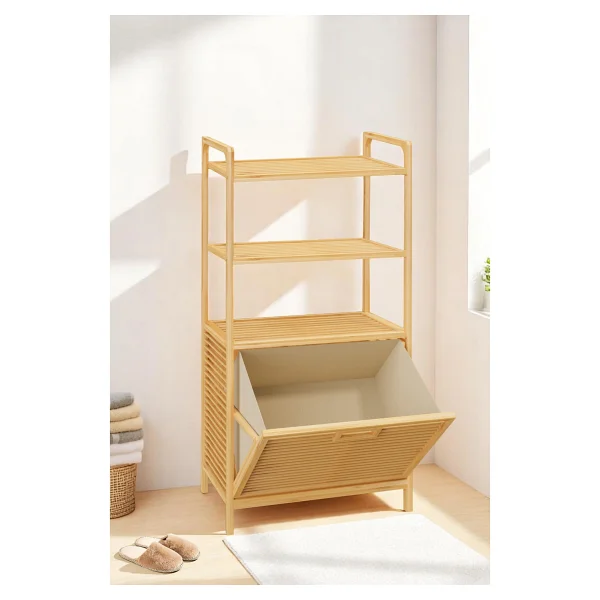 Digithome Bambu XL Kirli Sepetli 3 Raflı Çok Amaçlı Banyo Düzenleyici Çamaşır Sepeti Organizer DB-0011 - Görsel 3