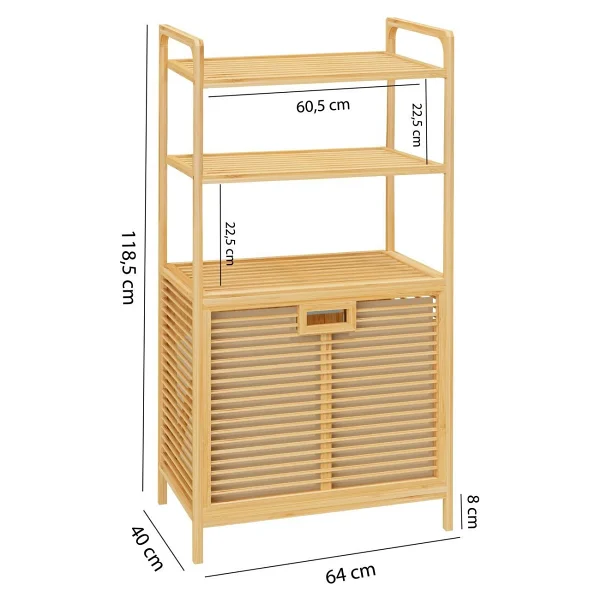 Digithome Bambu XL Kirli Sepetli 3 Raflı Çok Amaçlı Banyo Düzenleyici Çamaşır Sepeti Organizer DB-0011 - Görsel 5