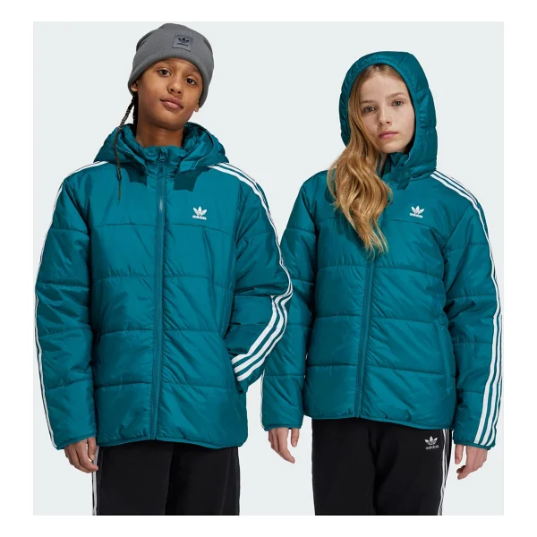 Adidas Adicolor IY7495 Kapüşonlu Turkuaz Çocuk Şişme Mont - Görsel 6