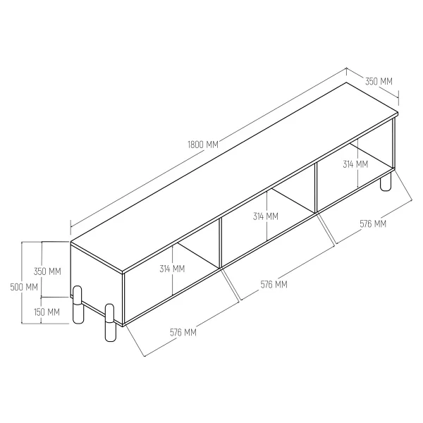 Mezza 4090 Napoli 180 cm (Membran Mdf Kapaklı) Bohem Tv Ünitesi Sepet - Beyaz - Meşe - Beyaz - Görsel 2