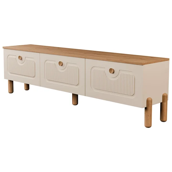 Mezza 4090 Napoli 180 cm (Membran Mdf Kapaklı) Bohem Tv Ünitesi Sepet - Beyaz - Meşe - Beyaz - Görsel 5