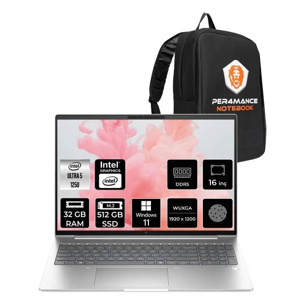 HP Elitebook 660 G11 Core Ultra 5 125U 32GB RAM 512GB SSD 16" FHD+ Win11 Home B2PK4ESPN357 Notebook + Per4 Çanta - Görsel 5