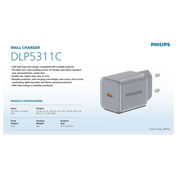 Philips DLP5311C 33 W Hızlı Şarj Adaptörü - Görsel 4