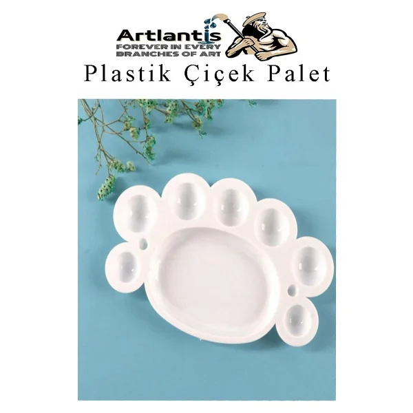 Plastik Çiçek Palet 3 Adet Çiçek Boya Paleti 8 Hazneli 17 cm Resim Boyama Paleti Fırça Hediyeli Sanatsal Hobi - Görsel 4