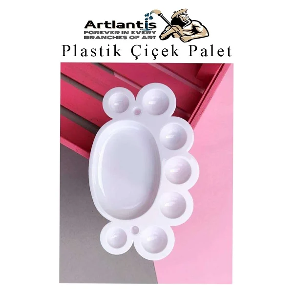 Plastik Çiçek Palet 3 Adet Çiçek Boya Paleti 8 Hazneli 17 cm Resim Boyama Paleti Fırça Hediyeli Sanatsal Hobi - Görsel 5