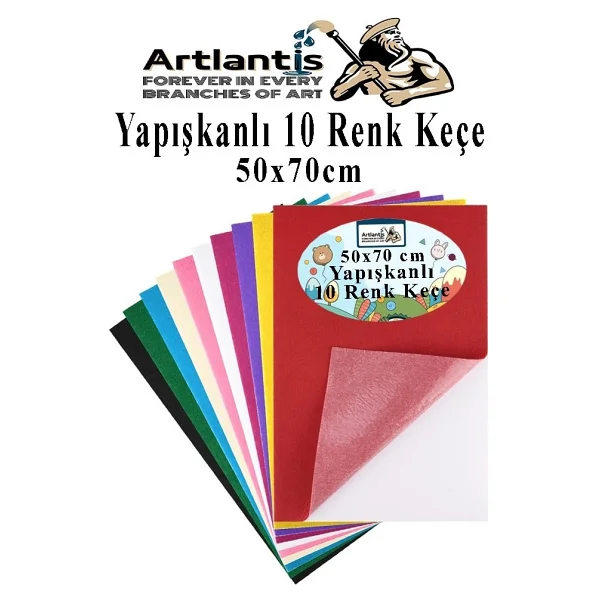 Artlantis Yapışkanlı Keçe 50X70 cm 10 Renk 1 Paket 2.0 mm Renkli Hobi Keçesi Elişi Keçe Kumaşı Anasınıfı Kreş Okul Öncesi El Sanat - Çok Renkli - Görsel 6