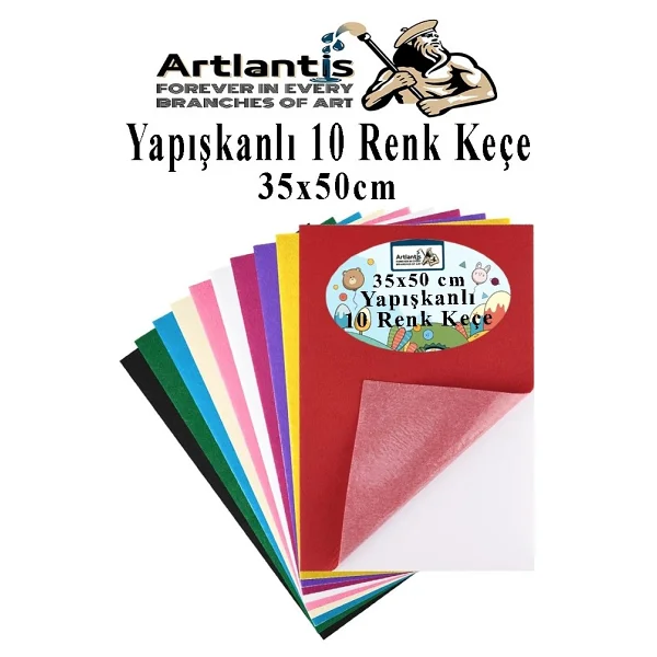 Artlantis Yapışkanlı Keçe 35X50 cm 10 Renk 1 Paket 2.0 mm Renkli Hobi Keçesi Elişi Keçe Kumaşı Anasınıfı Kreş Okul Öncesi El Sanat - Çok Renkli - Görsel 6