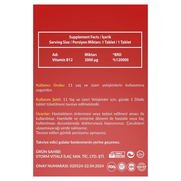 Storm Vitals Bioactıve B12 3000 Mg 30 Dilaltı Tablet - Görsel 4