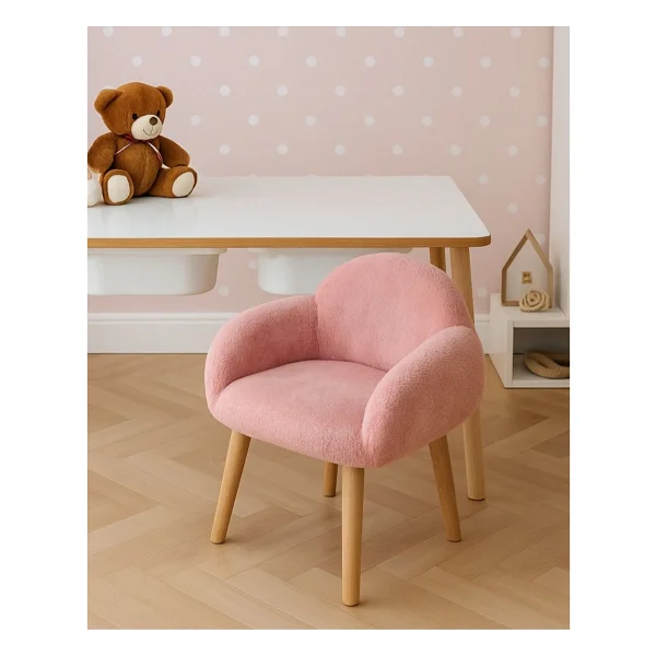 Bounteous Ahşap Çocuk Masa Berjer Sandalye Takımı Pembe Renk Modern Tasarım Ergonomik Kullanım - Görsel 2