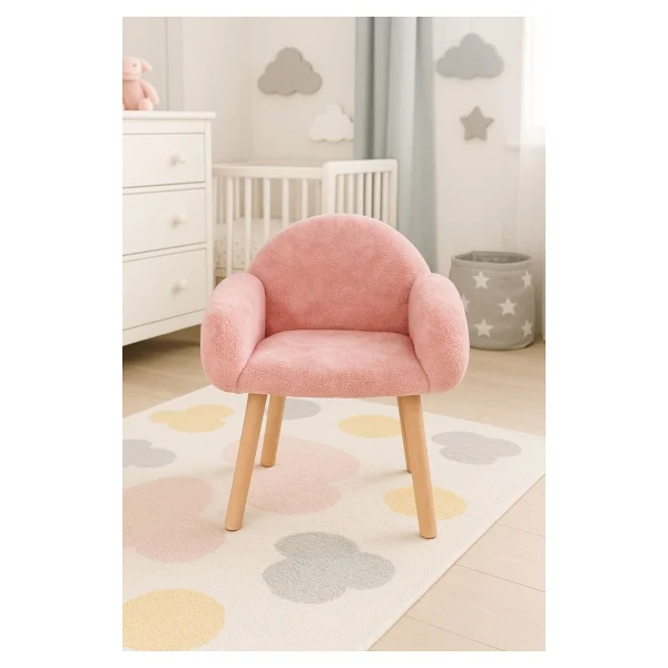 Bounteous Ahşap Çocuk Masa Berjer Sandalye Takımı Pembe Renk Modern Tasarım Ergonomik Kullanım - Görsel 3