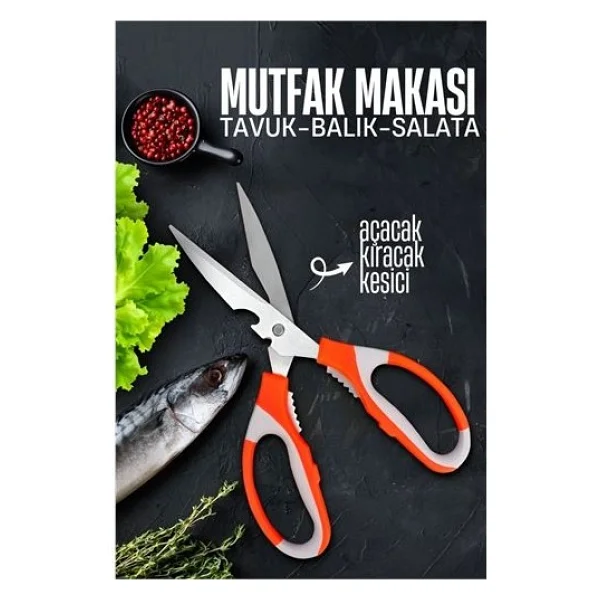 Mutfak Makası - Tavuk Kesme Makası Balık Temizleme Makası Salata Hazırlama Makası - Görsel 2