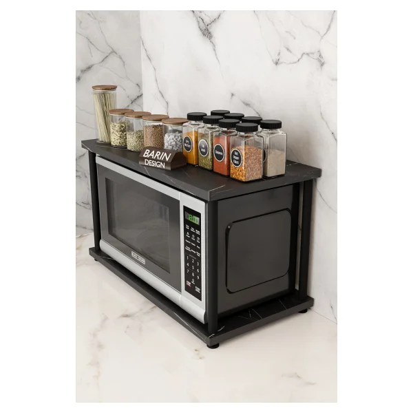 Barin Design Mutfak Tezgah Üstü Mikrodalga Rafı Çok Amaçlı Düzenleyici Organizer Stand Raf Sistemleri Baharatlık - Beyaz Mermer - Görsel 5