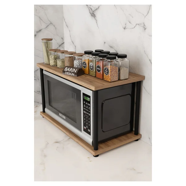 Barin Design Mutfak Tezgah Üstü Mikrodalga Rafı Çok Amaçlı Düzenleyici Organizer Stand Raf Sistemleri Baharatlık - Beyaz Mermer - Görsel 6