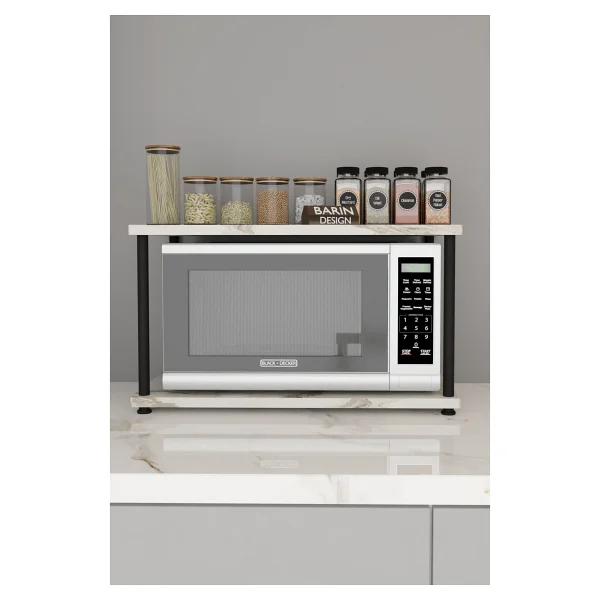Barin Design Mutfak Tezgah Üstü Mikrodalga Rafı Çok Amaçlı Düzenleyici Organizer Stand Raf Sistemleri Baharatlık - Beyaz Mermer - Görsel 2