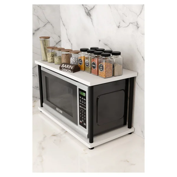 Barin Design Mutfak Tezgah Üstü Mikrodalga Rafı Çok Amaçlı Düzenleyici Organizer Stand Raf Sistemleri Baharatlık - Beyaz Mermer - Görsel 8