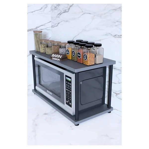Barin Design Mutfak Tezgah Üstü Mikrodalga Rafı Çok Amaçlı Düzenleyici Organizer Stand Raf Sistemleri Baharatlık - Beyaz Mermer - Görsel 9
