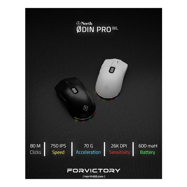 North Odin Pro WL Beyaz Şarjlı Optik Kablosuz Oyuncu Mouse - Görsel 5