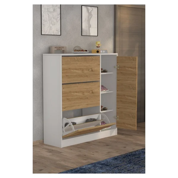 Moonlife Milano Meşe Dolaplı 3 Düşer Kapaklı Ayakkabılık - Görsel 2