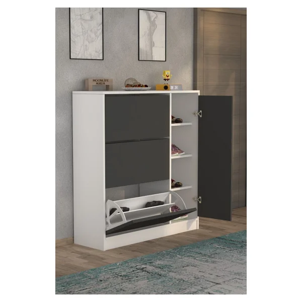 Moonlife Milano Antrasit Dolaplı 3 Düşer Kapaklı Ayakkabılık - Görsel 2