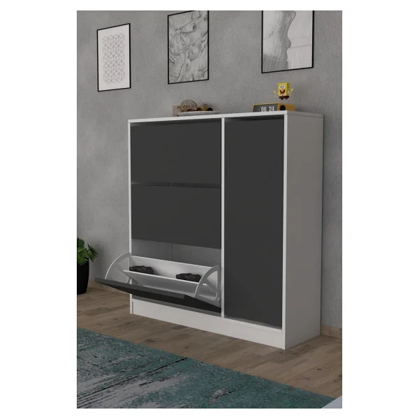 Moonlife Milano Antrasit Dolaplı 3 Düşer Kapaklı Ayakkabılık - Görsel 3