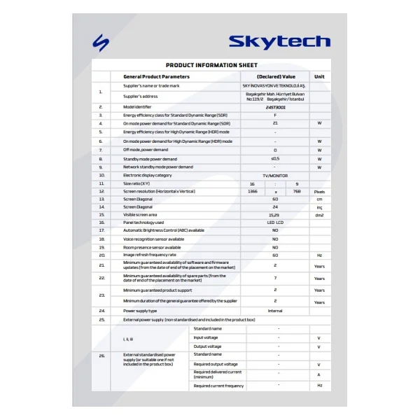 Skytech 24ST3001 HD 24'' 61 Ekran Uydu Alıcılı LED TV - Görsel 5