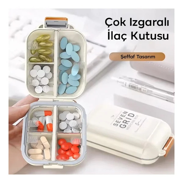 Ezere 7 Gün Bölmeli Taşınabilir Seyahat Büyük İlaç Kutusu Krem - Görsel 2