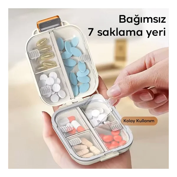 Ezere 7 Gün Bölmeli Taşınabilir Seyahat Büyük İlaç Kutusu Krem - Görsel 3