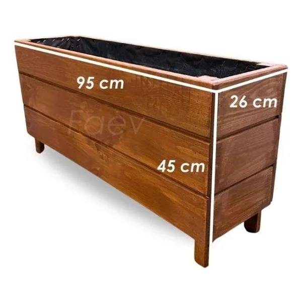 Faev Ahşap Saksı Dış Mekan Çiçeklik Dekoratif Büyük Boy Saksı Hazır Kurulu 95CM x 26CM Yükseklik 45CM - Kahverengi - Görsel 2