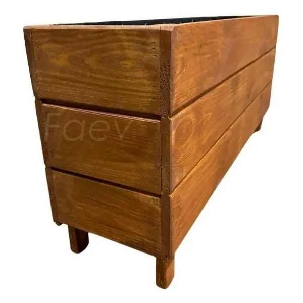 Faev Ahşap Saksı Dış Mekan Çiçeklik Dekoratif Büyük Boy Saksı Hazır Kurulu 95CM x 26CM Yükseklik 45CM - Kahverengi - Görsel 3