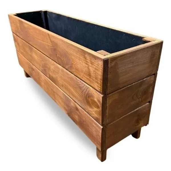 Faev Ahşap Saksı Dış Mekan Çiçeklik Dekoratif Büyük Boy Saksı Hazır Kurulu 95CM x 26CM Yükseklik 45CM - Kahverengi - Görsel 4