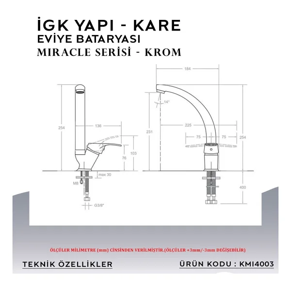 Kare Miracle KMI 4003 Mix Mutfak Bataryası - Görsel 5
