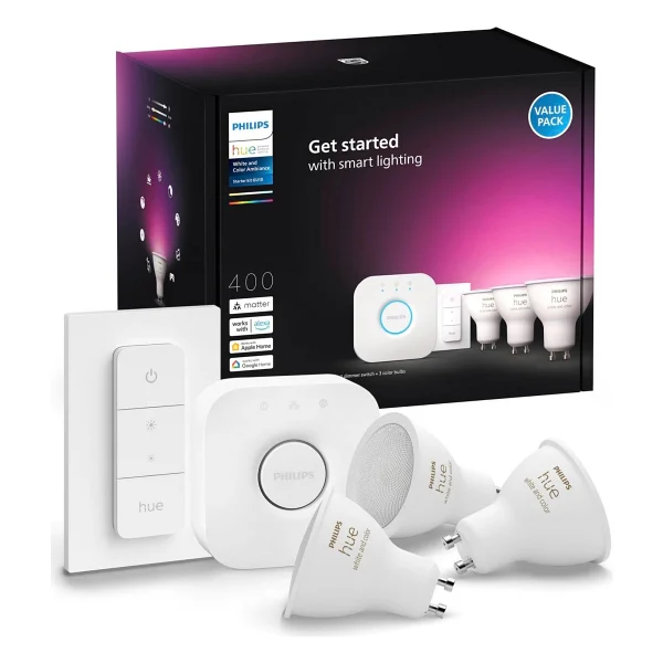 Philips Hue 400 Renkli Ambiyans 4.2 W-50 W GU10 3'lü Spot Akıllı LED Ampul + Dimmer Anahtar + Bridge Başlangıç Seti - Görsel 6