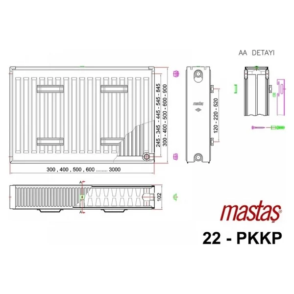 Eurasia Mastaş 600X1500 Panel Radyatör Tip 22-Pkkp Beyaz - Görsel 4
