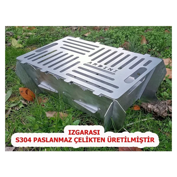 Lazer Mangal Portatif Pratik Katlanabilir Paslanmaz Izgaralı 41X25 cm - 41 x 25 cm - Görsel 6